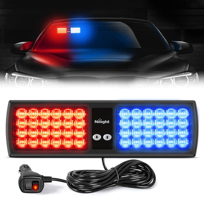 Nilight Red Blue 48LED Visor Strobe Lights Interior Windshield Emergency Warning Light Super Bright LED for Police Enforcement Firefighters Vehicle Trucks