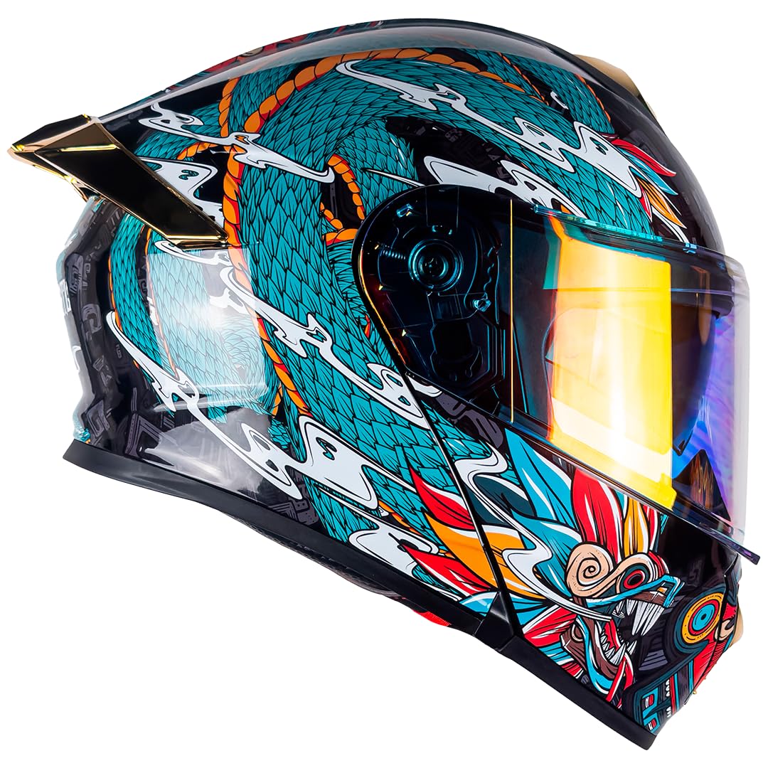 KOV Casco Thunder Quetzalcoatl Verde Abatible Dot Talla L