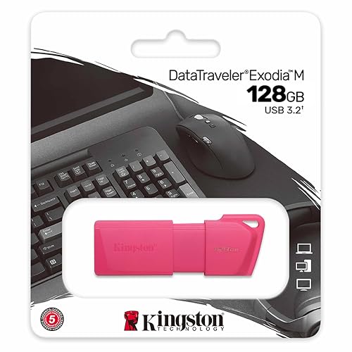 Kingston USB DataTraveler Exodia M, Capacidad: 128GB, USB-A 3.2 Gen 1, Color: Rosa Neon, SKU: KC-U2L128-7LN