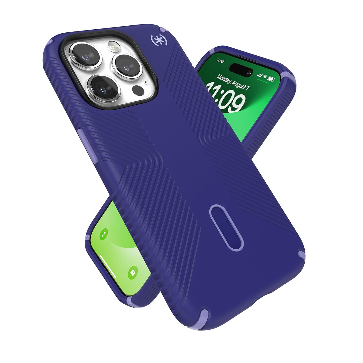 Speck Funda Presidio2 ClickLock para iPhone 15 Pro con MagSafe - Future Blue - Purple Ink - Sky Purple