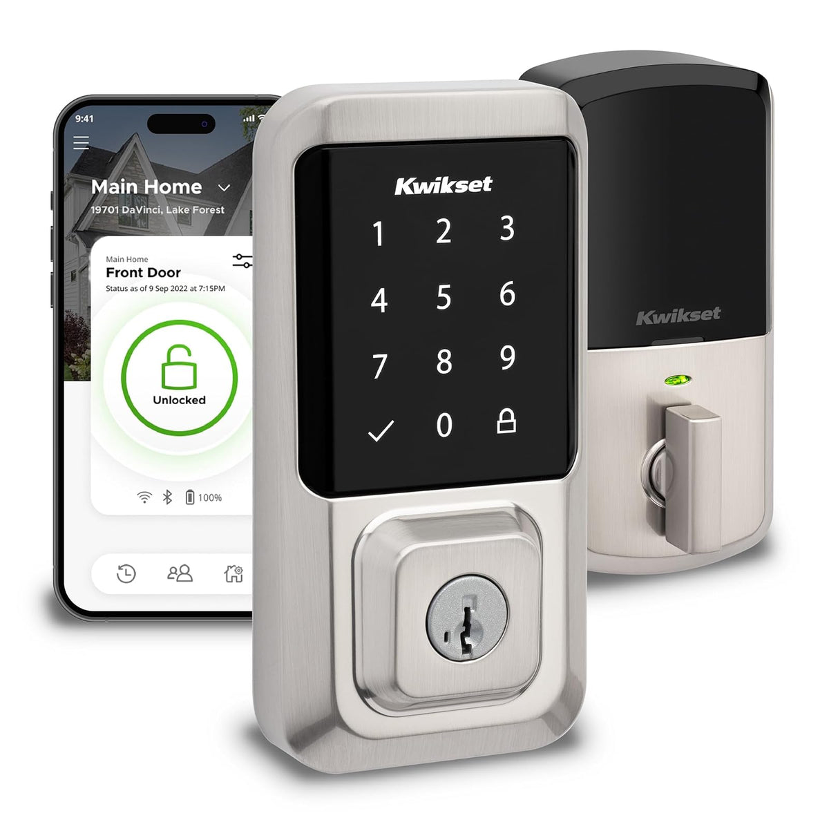 Kwikset Halo - Cerradura inteligente Wi-Fi, cerrojo de puerta de entrada sin llave, desbloqueo automático de Geofence, certificado AAA de grado sin concentrador, fácil instalación, acabado de por vida