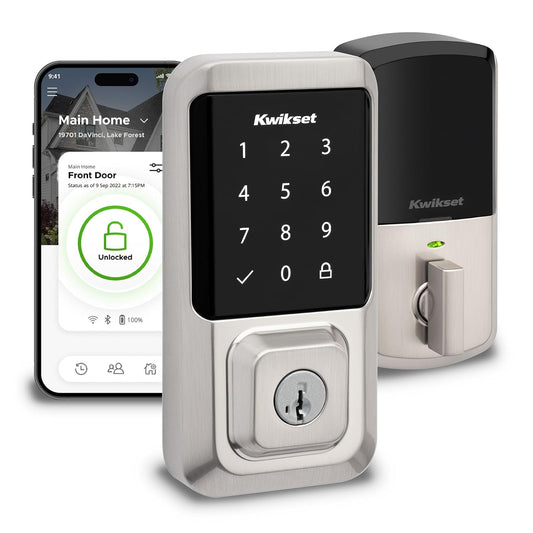 Kwikset Halo - Cerradura inteligente Wi-Fi, cerrojo de puerta de entrada sin llave, desbloqueo automático de Geofence, certificado AAA de grado sin concentrador, fácil instalación, acabado de por vida