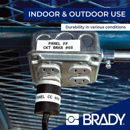 Brady Authentic (M4C-500-595-WT-BK) Etiquetas de vinilo para todo tipo de clima, 0.5 pulgadas de ancho x 25 pies, negro sobre blanco. Para uso con impresoras de etiquetas BMP41, BMP51, M410, M510 y