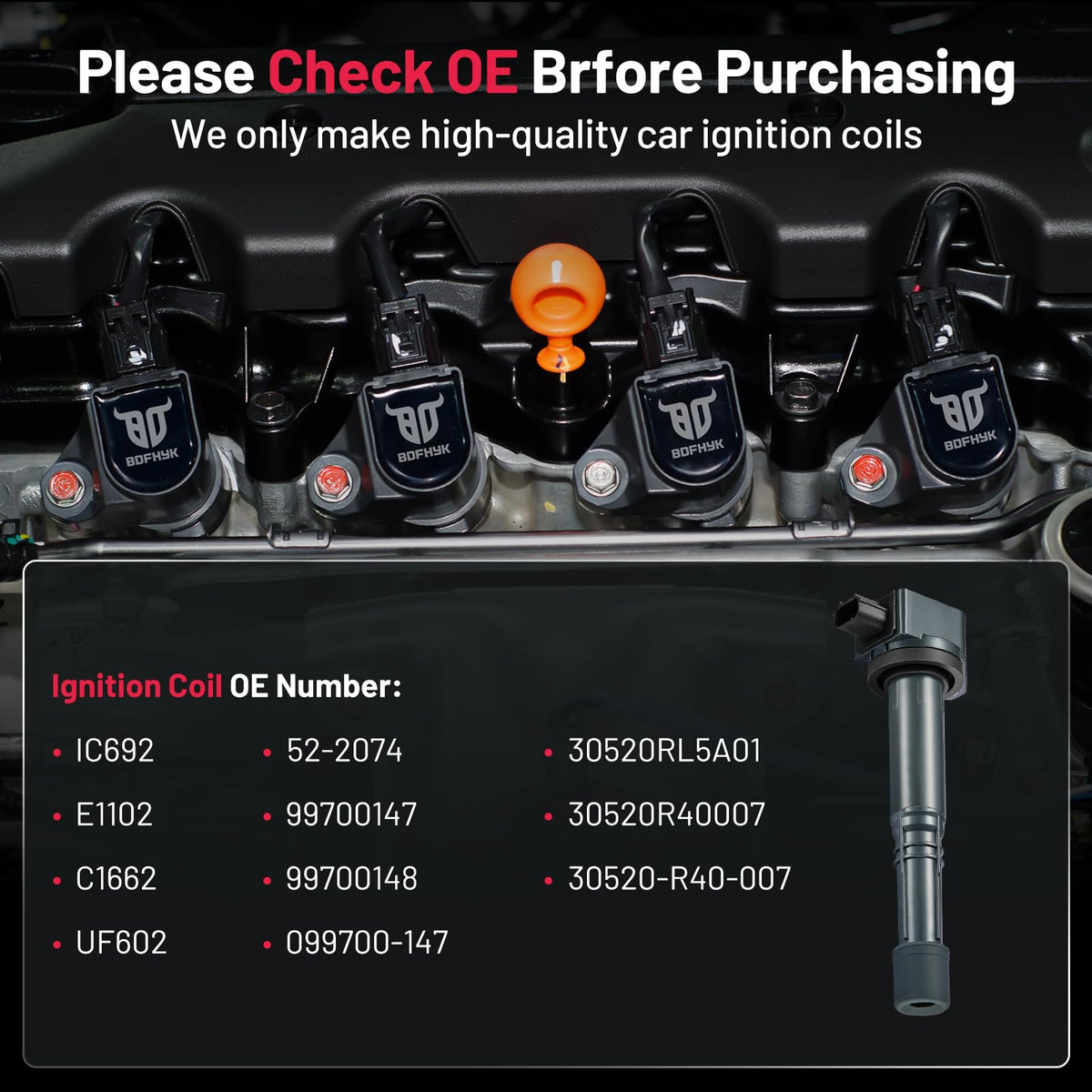BDFHYK BD-05-07536 Juego de 4 Bobinas de Encendido UF602 para Acura ILX/TSX, Honda Civic/Crosstour/CR-V/Accord 2.4L L4