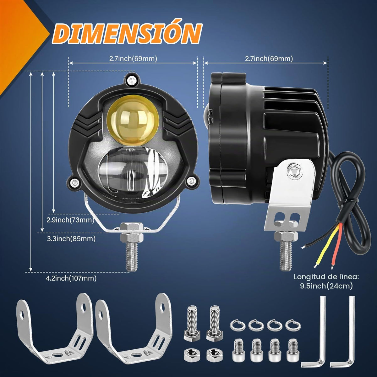 Nilight Luces LED para Motocicleta de 6.9 cm, Ámbar y Blanco, Antiniebla IP67 Impermeables, Auxiliares Todoterreno, 15058S-AW