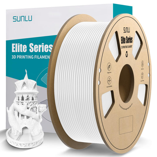 SUNLU Elite - Filamento para impresora 3D - PLA de 1,75 mm, se adapta a la mayoría de impresoras 3D FDM, carrete de 1 kg (2.2 libras), blanco