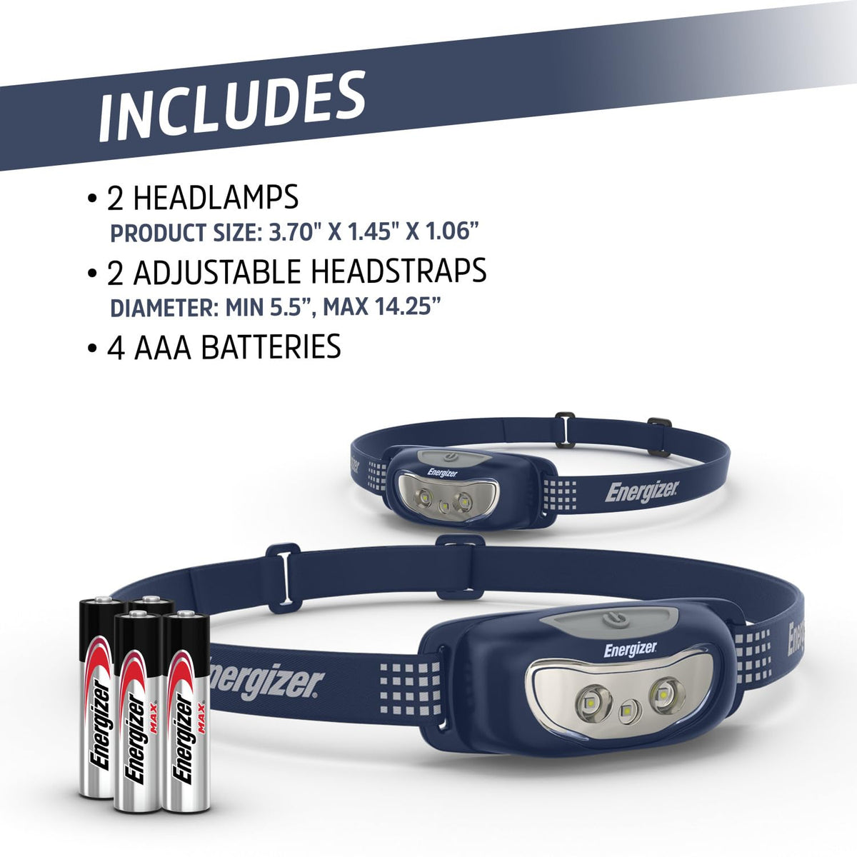 Energizer Universal+ - Faros delanteros LED (2 unidades), IPX4 resistentes al agua, luz de cabeza brillante para exteriores, camping, correr, tormenta, luz LED de supervivencia para emergencias