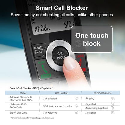 AT&T CL82219 Teléfono Inalámbrico DECT 6.0 | Negro, 2 auriculares, contestador, de llamadas, anunciador de ID, intercomunicador