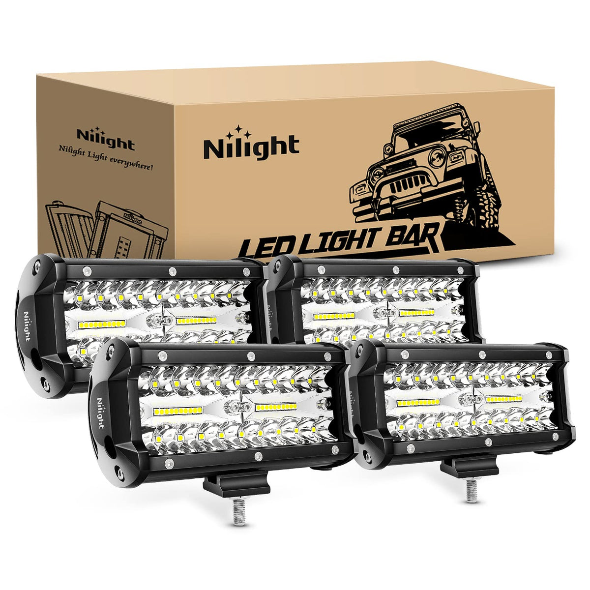 Nilight LED Pods 4 Piezas 6.5 in 120W Barra de Luz Triple Fila para Camiones/ATV/SUV/Barco, 18051C-D