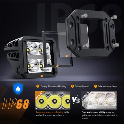 Nilight - Luces LED de montaje empotrado con ámbar DRL 2 piezas de haz de punto de 4.8 pulgadas, 20 W, 2510 lm, luz de conducción todoterreno de respaldo inverso, kit de cableado de 16 AWG, para