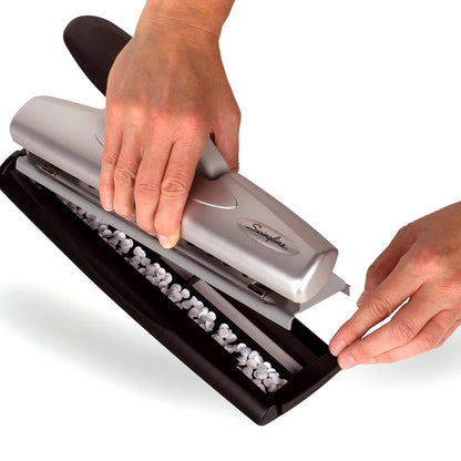 Swingline Perforadora de computadora, capacidad de perforación de 12 hojas, 2-3 agujeros, ajustable, LightTouch, negro/plateado (74026)