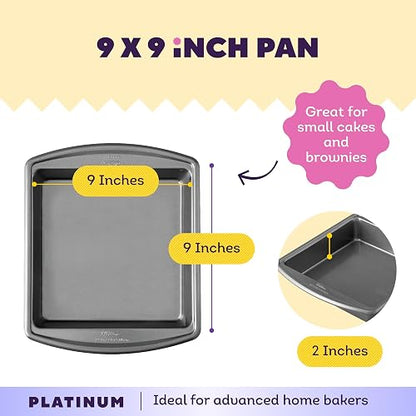 Wilton Advance Select Premium - Molde cuadrado antiadherente para tartas, acero, plata, 9 x 9 pulgadas
