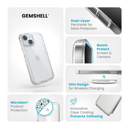 Speck - Funda Transparente para iPhone 15, Delgada, protección contra caídas, para iPhone 15, iPhone 14 y iPhone 13, Resistente a los arañazos, antiamarilleo, Funda de teléfono de 6.1 Pulgadas,