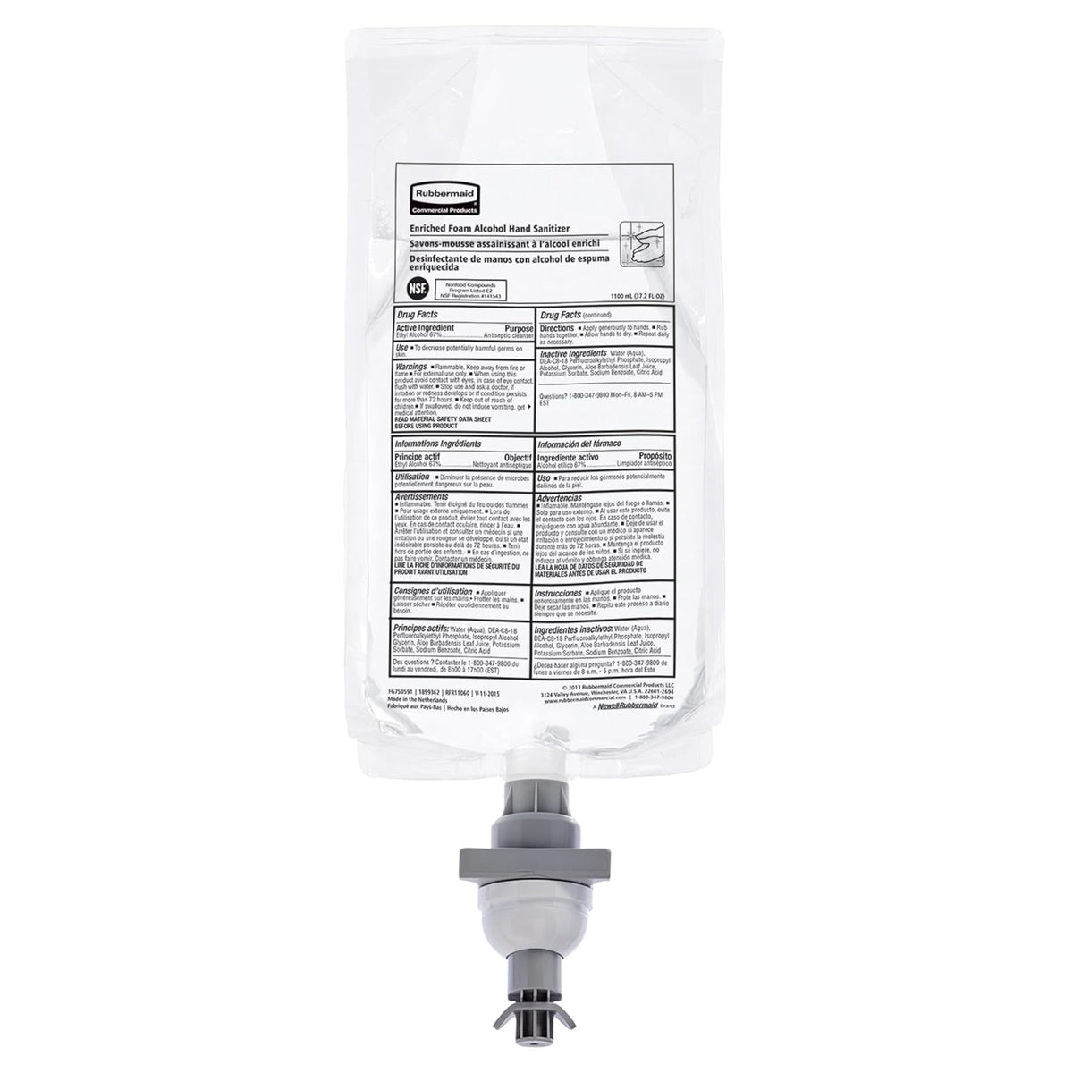 Rubbermaid Commercial Products - Recambio desinfectante de manos de espuma con alcohol AutoFoam de 1000 ml hidratante compatible con dispensadores AutoFoam y LumeCel de RCP para zonas comunes/salas de