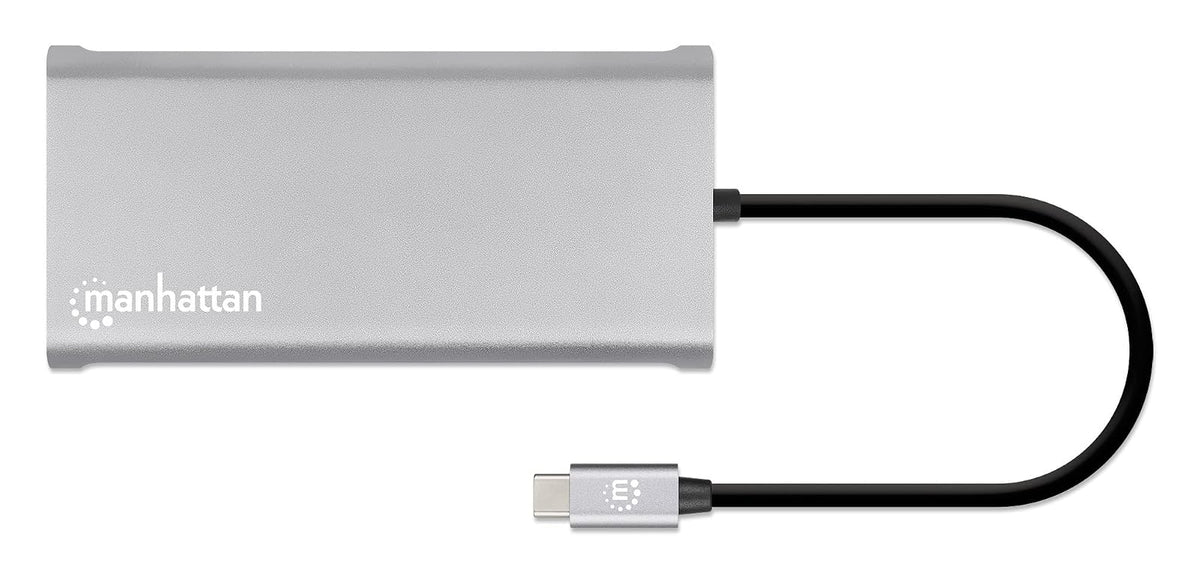 Manhattan Docking Station USB C para Triple Monitor HDMI 4K, Hub 12 en 1 con Ethernet, Carga PD 100W, USB-C de Datos y Lector SD para Laptop, MacBook, DELL, HP y Windows, Gris Espacial, 130660