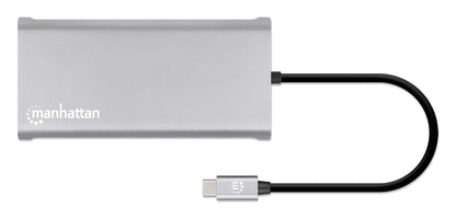 Manhattan Docking Station USB C para Triple Monitor HDMI 4K, Hub 12 en 1 con Ethernet, Carga PD 100W, USB-C de Datos y Lector SD para Laptop, MacBook, DELL, HP y Windows, Gris Espacial, 130660