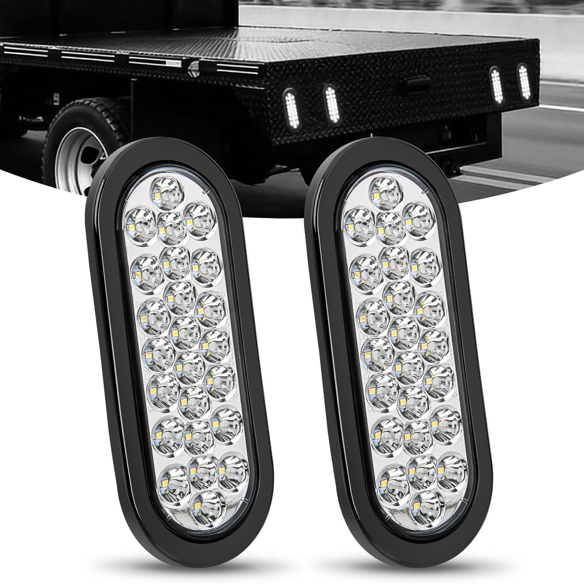Nilight 6Inch Oval Trailer Tail Light 2PCS White 24LED Back Up Reverse Lights w/Flush Mount Grommets Plugs IP67 Waterproof for 12V Truck ATV UTV Bus RV Camper