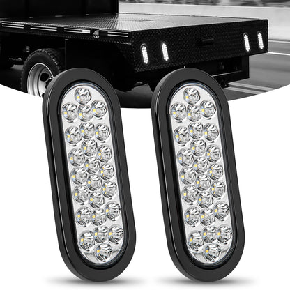 Nilight 6Inch Oval Trailer Tail Light 2PCS White 24LED Back Up Reverse Lights w/Flush Mount Grommets Plugs IP67 Waterproof for 12V Truck ATV UTV Bus RV Camper