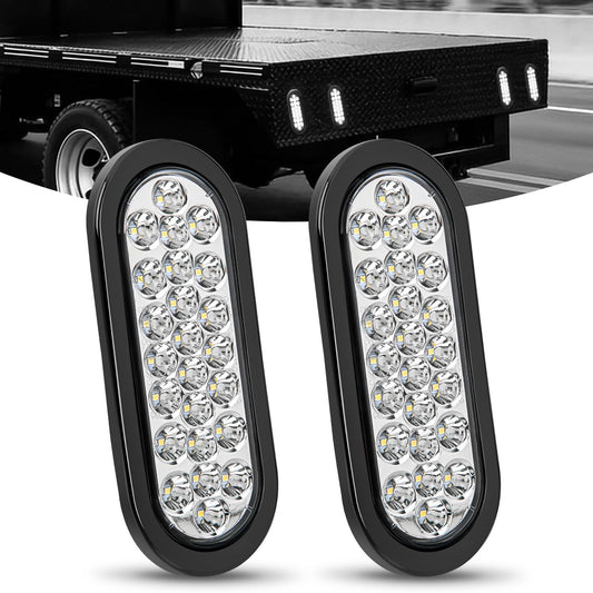 Nilight 6Inch Oval Trailer Tail Light 2PCS White 24LED Back Up Reverse Lights w/Flush Mount Grommets Plugs IP67 Waterproof for 12V Truck ATV UTV Bus RV Camper