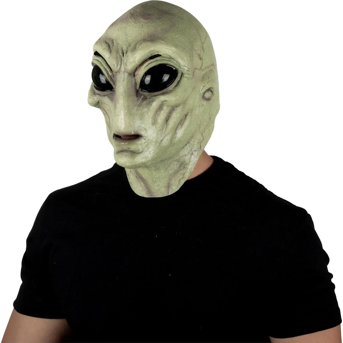 REV Máscara de Látex Alien Verde con Cuello, Máscara de Extraterrestre Verde Realista Talla Mediana para Halloween, Disfraces Espaciales y Cosplay Sci-Fi