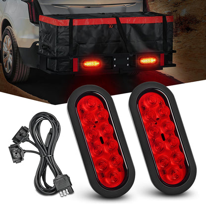 Nilight TR-126 Paquete de 2 Luces Traseras Ovaladas de 6 Pulgadas para Remolque con Ojales, Rojas, IP67 - 2 luces de remolque y arnés de cable de 6 pulgadas - Luces de remolque