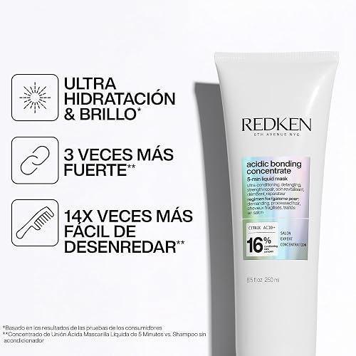 REDKEN- Shampoo Acidic Bonding Concentrate de Redken 300ml + Mascarilla travel size| Shampoo y mascarilla de reparación máxima | Repara 1 año de daño en 5 minutos y proporciona hidratación profunda