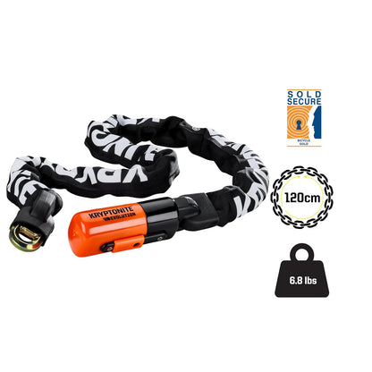 Kryptonite Evolution 1012 - Candado de cadena para bicicleta, 4 pies de largo, 10 mm, cadena de acero resistente, antirrobo, vendido, seguro, dorado, con llaves para bicicleta eléctrica, motocicleta,