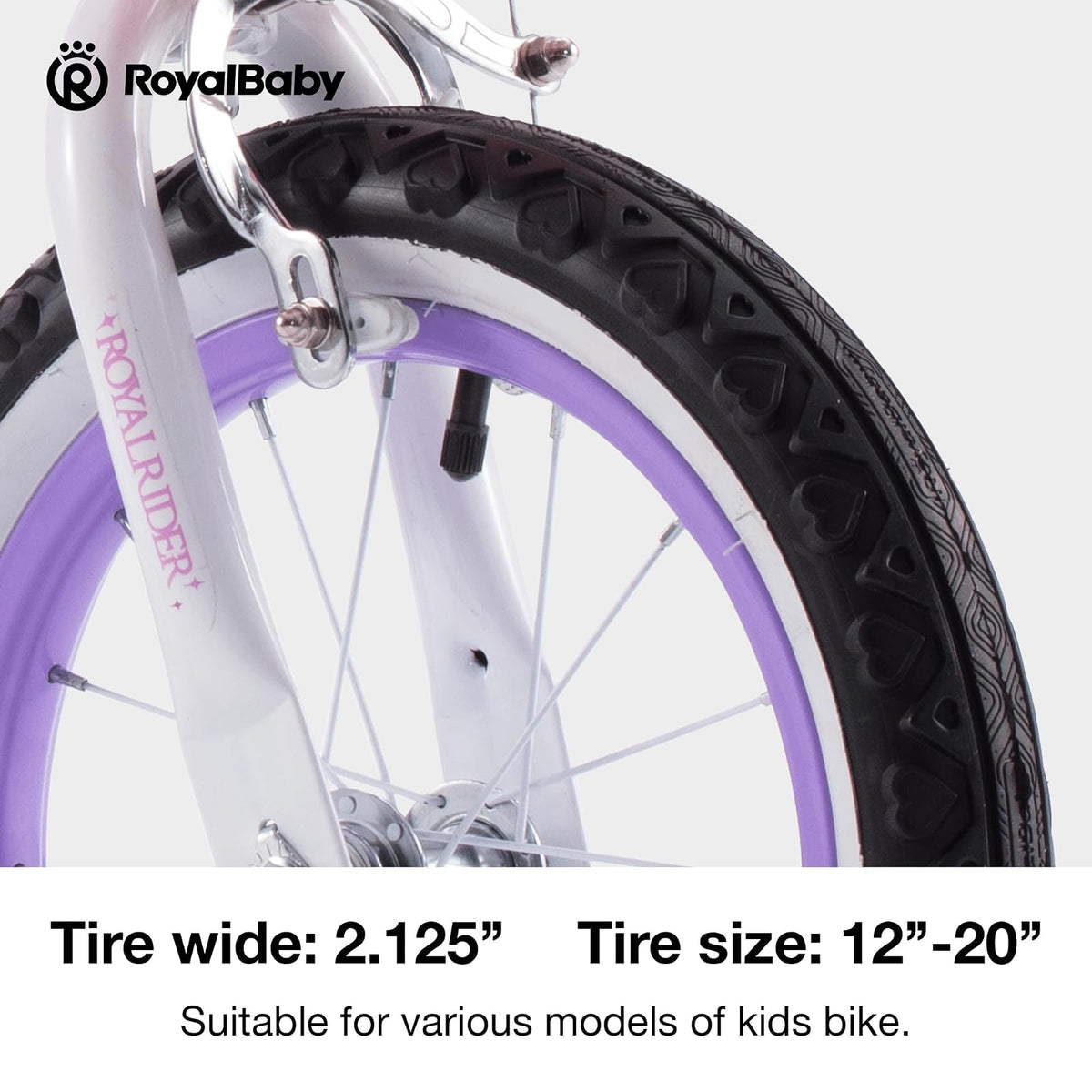 RoyalBaby - Neumático de Salida para Bicicleta, 12 Pulgadas, Ancho 2.15 Pulgadas, Negro
