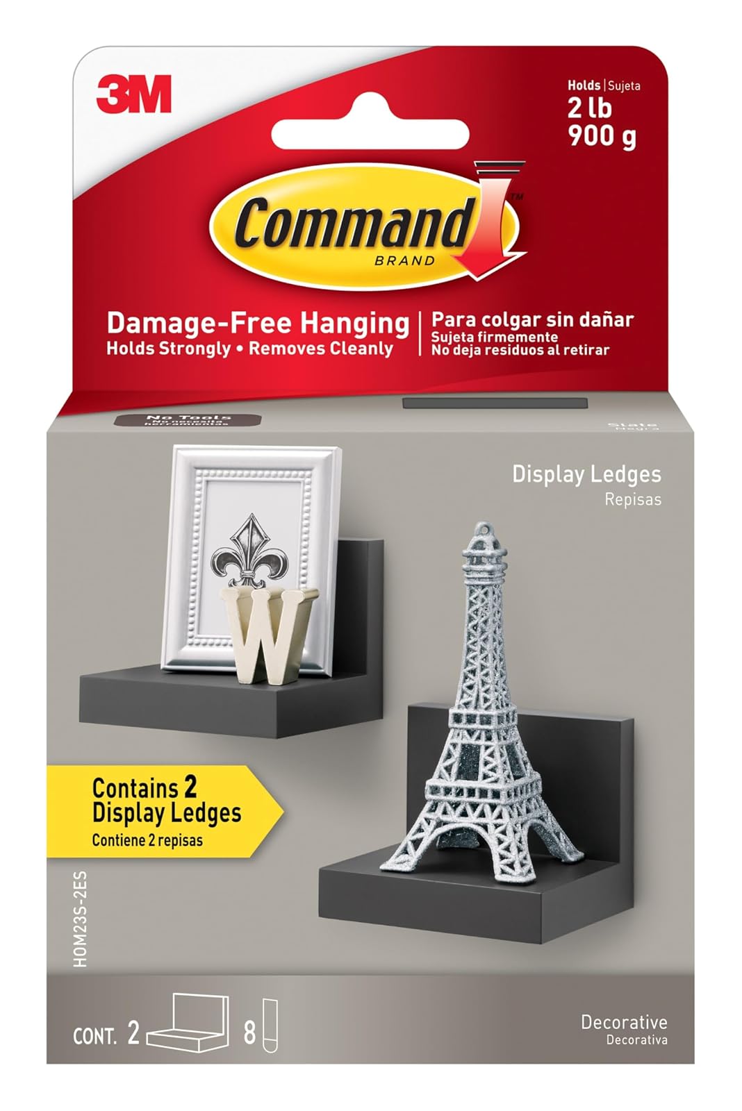 Command Display Ledges, soporta hasta 2 libras, pizarrón, 2 repisas con 8 tiras de mando medianas, estante flotante colgante sin daños con tiras adhesivas, personaliza sala de estar, recámara, - Pizarra