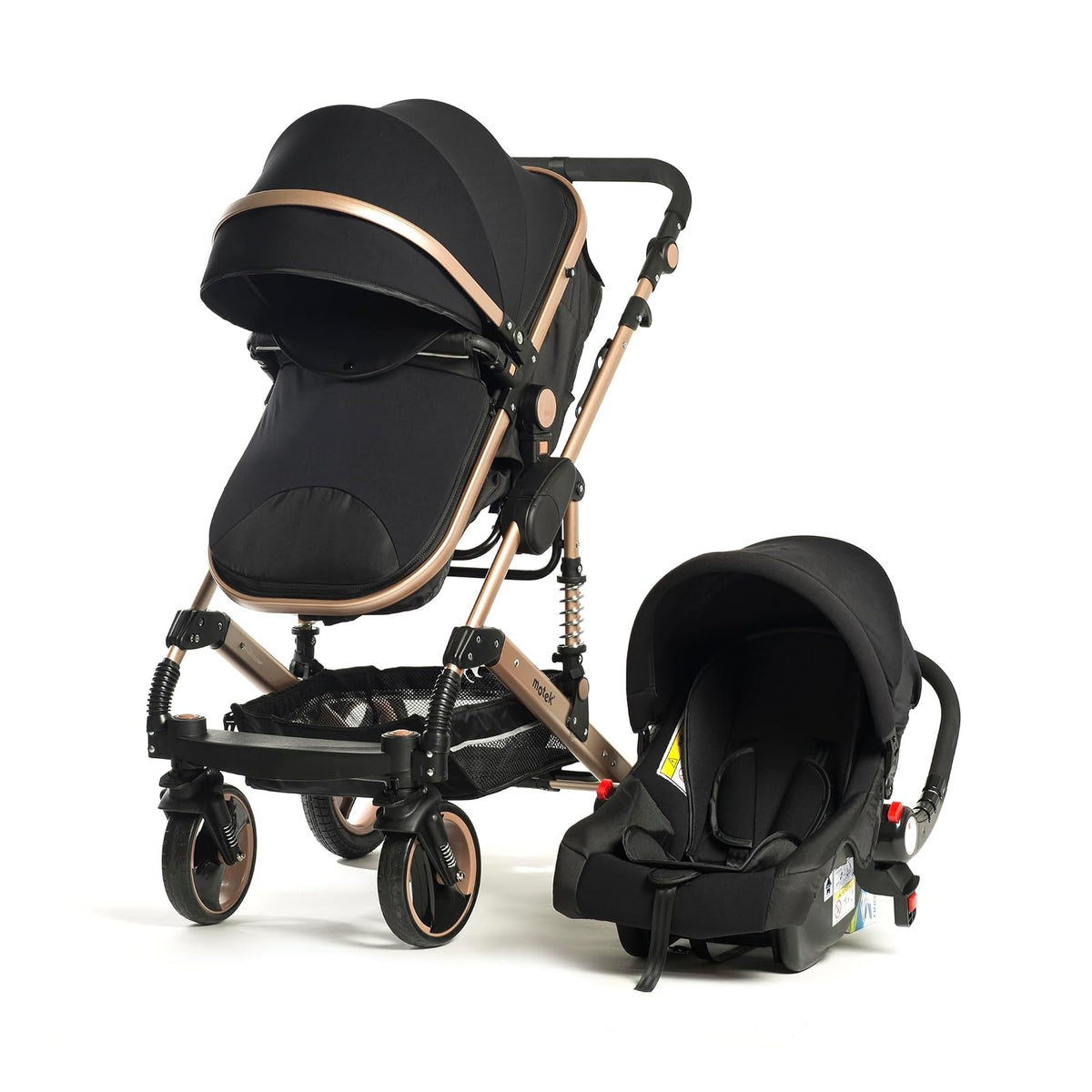 Carriola Motek Dan Plus 3 en 1 con Porta Bebé, Aluminio Negro - DORADO