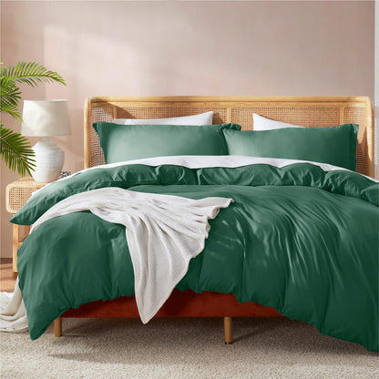 Nestl Bedding Juego de Funda para Edredón 3 Piezas, Microfibra - Verde Botella - Queen