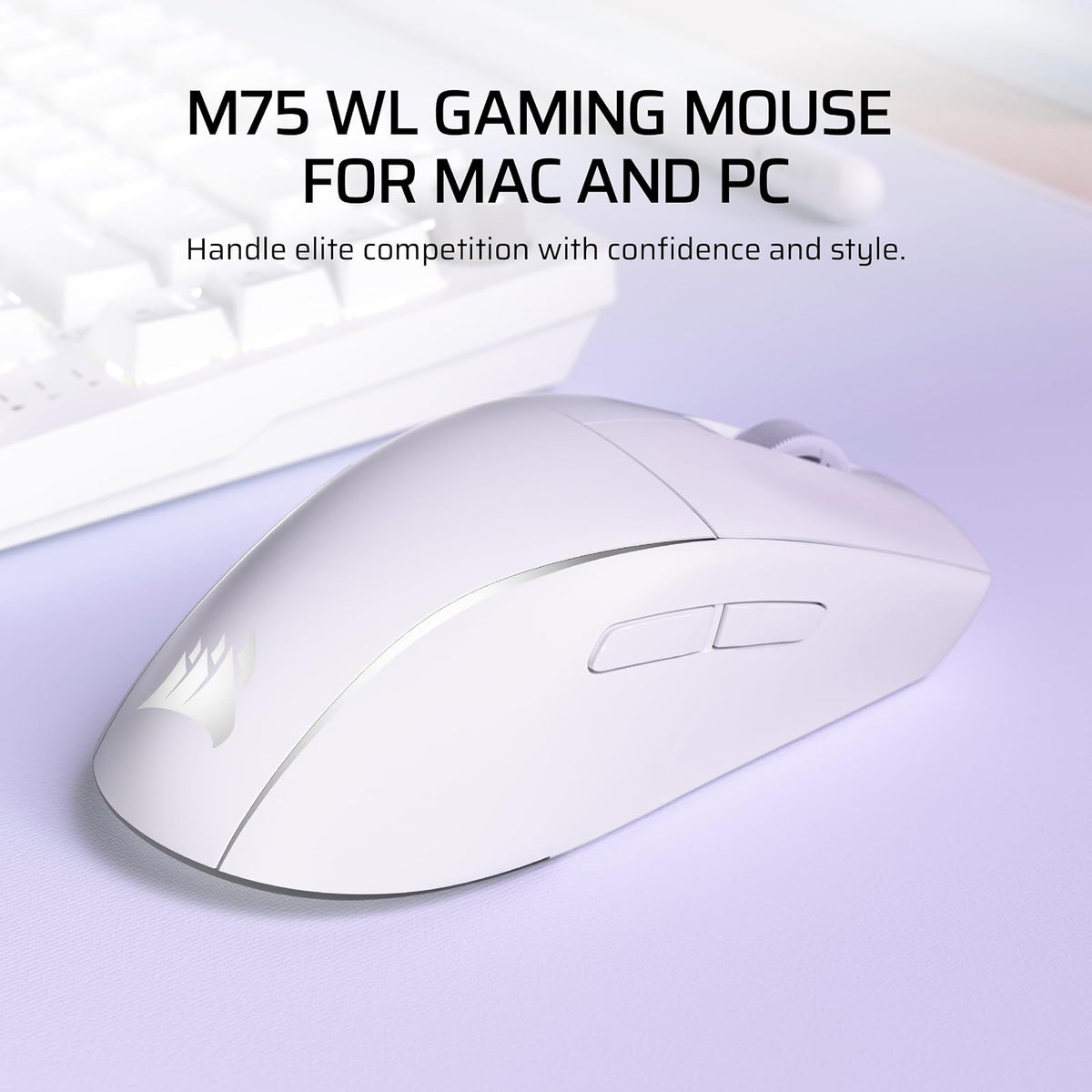 Corsair M75 Mouse inalámbrico RGB Ligero para Juegos para Mac, 26.000 dpi, Botones Laterales Intercambiables, interruptores ópticos, Compatible con iCUE, Azul Glacial