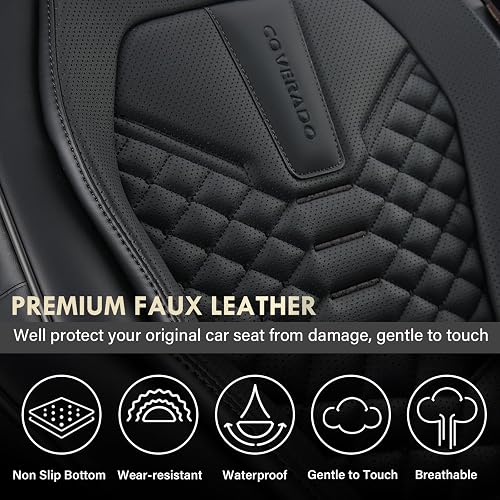Coverado Fundas de Asiento de Piel, Juego Completo de Fundas de Asiento de Automóvil, Fundas de Asiento de Automóvil, Protector de Asiento de Automóvil, Impermeable, Fundas de Asiento de Automóvil, Asientos