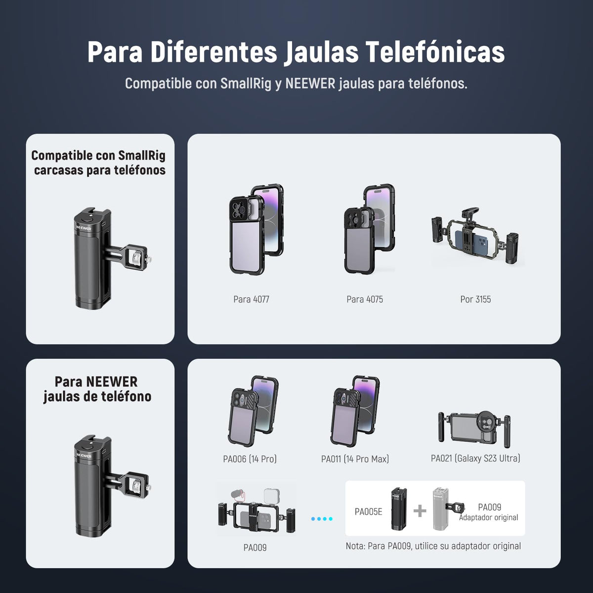 NEEWER Side Handle Grip con Disparador de Botón para Cage Video Rig de Teléfono, 2 Adaptador Montaje con 1/4" Tornillo y Pasador Localización, Empuñadura Lateral Compatible con SmallRig Jaula, PA005E