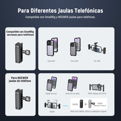 NEEWER Side Handle Grip con Disparador de Botón para Cage Video Rig de Teléfono, 2 Adaptador Montaje con 1/4" Tornillo y Pasador Localización, Empuñadura Lateral Compatible con SmallRig Jaula, PA005E
