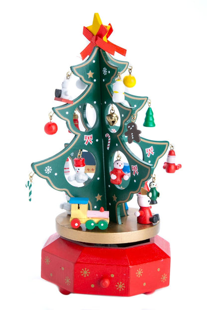 Running Árbol Navideño con Caja Musical | Decoración de Navidad para Sala, Comedor o Escritorio | Color Verde con Rojo | 24 cm