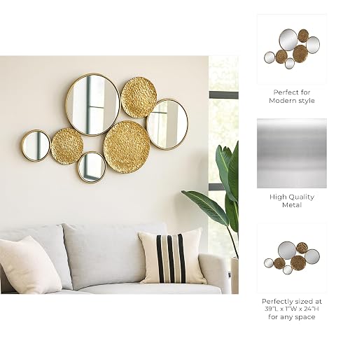 Sagebrook Home - Espejo de pared de metal metálico, moderno acento geométrico decorativo, decoración de pared colgante para sala de estar, recámara o entrada, dorado 39 x 24 pulgadas