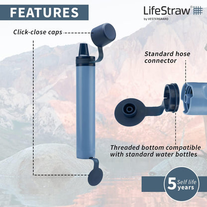 LifeStraw Peak Series Filtro de agua personal para senderismo, camping, viajes y preparación para emergencias, 1 paquete, azul montaña