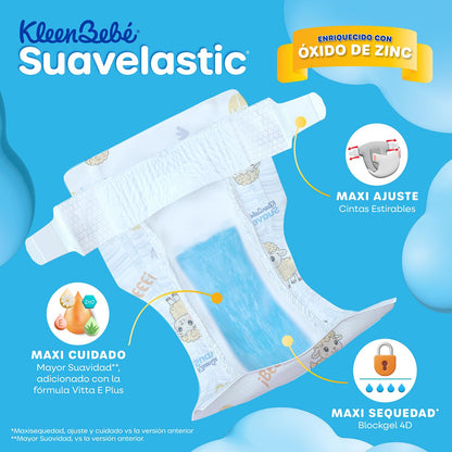 KleenBebé Suavelastic Pañal Desechable para Bebé, Talla Chico Unisex, Paquete con 40 Piezas, Ideal para Bebés de 5 a 7.5 kg