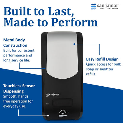 San Jamar SH970BKSS Rely Hybrid Dispenser, Black/Stainless Look