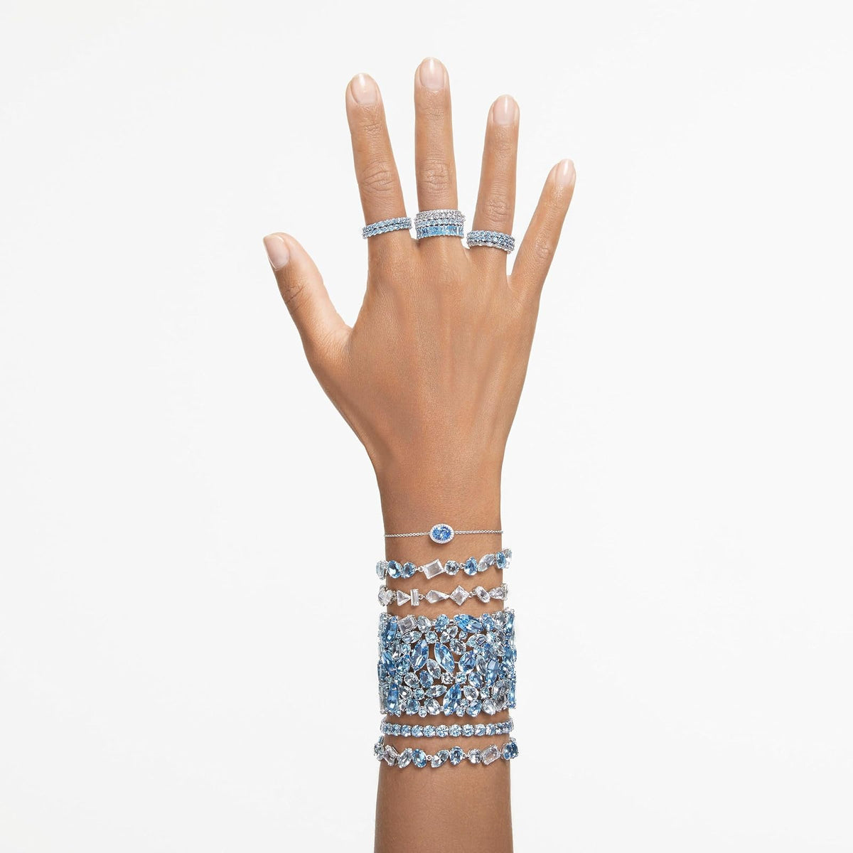 Swarovski Matrix Pulsera de tenis, corte redondo, azul, chapado en rodio