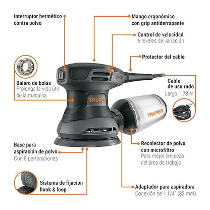 Truper Industrial LIRO-5N2, Lijadora roto orbital 5", 260W