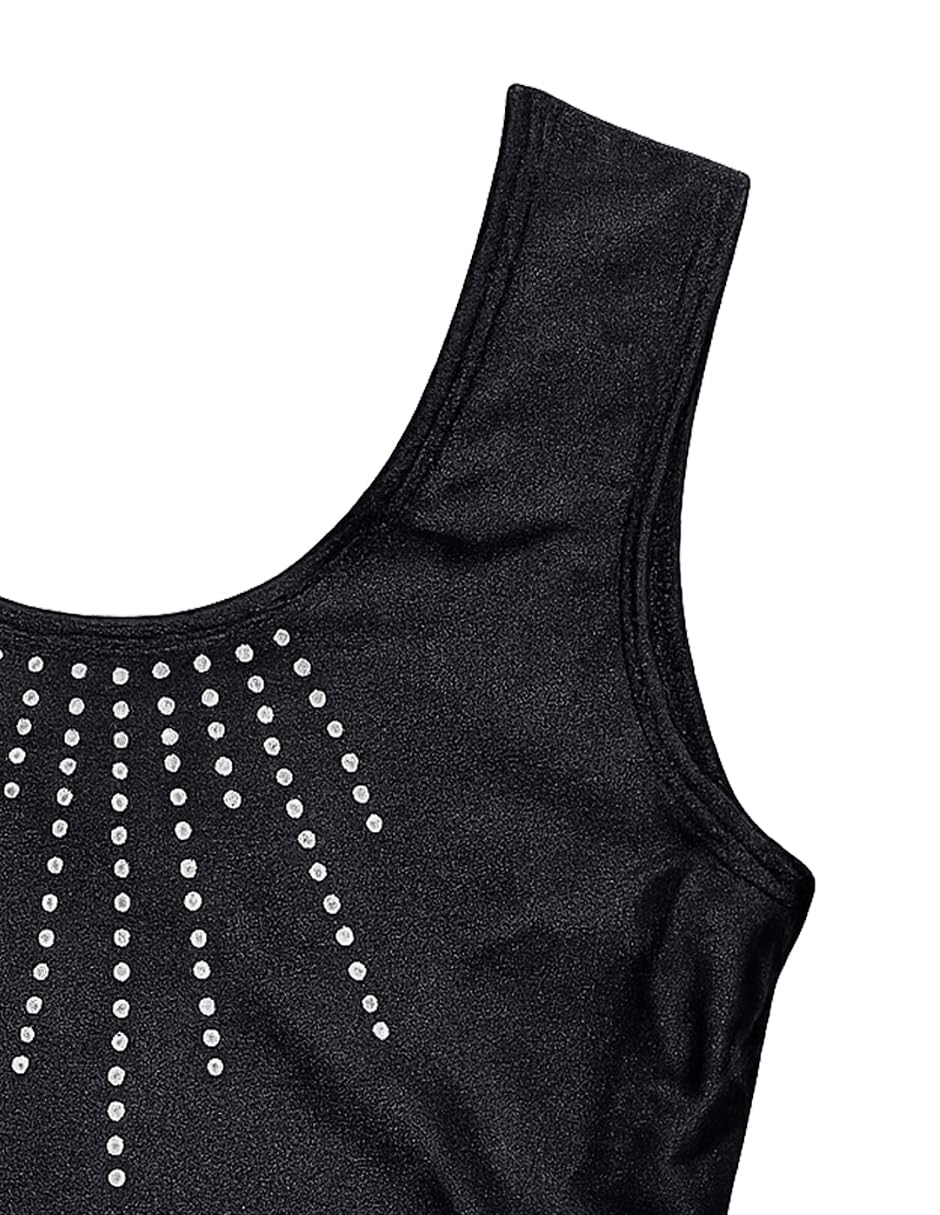 DANZINATTA Leotardo para Niña sin Manga Negro con Diseño de Pedrería