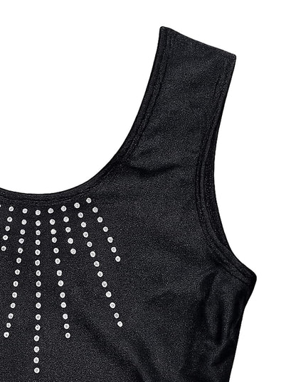 DANZINATTA Leotardo para Niña sin Manga Negro con Diseño de Pedrería