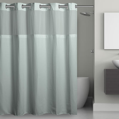 Hookless Waffle - Cortina de Ducha de 71 x 74 Pulgadas, Color Azul Niebla
