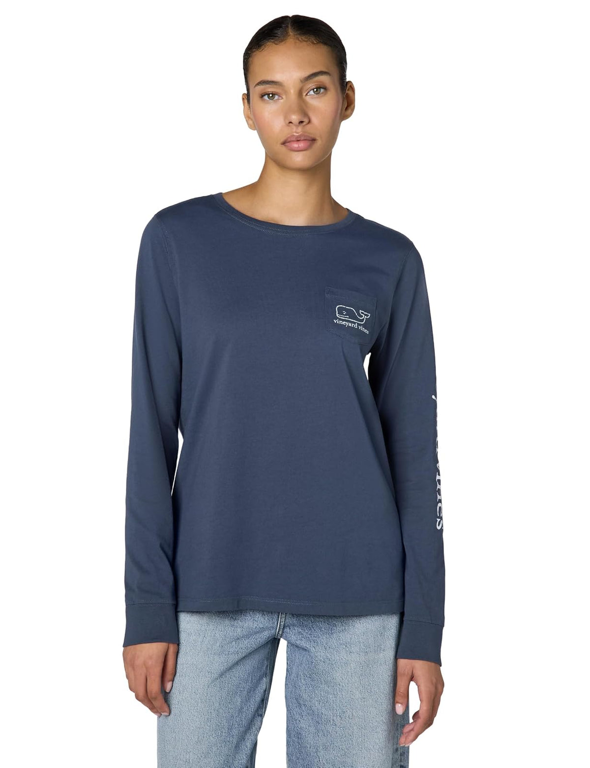 Vineyard Vines Camiseta de Manga Larga con Bolsillo de Ballena para Mujer - azul (Blue Blazer) - XXL