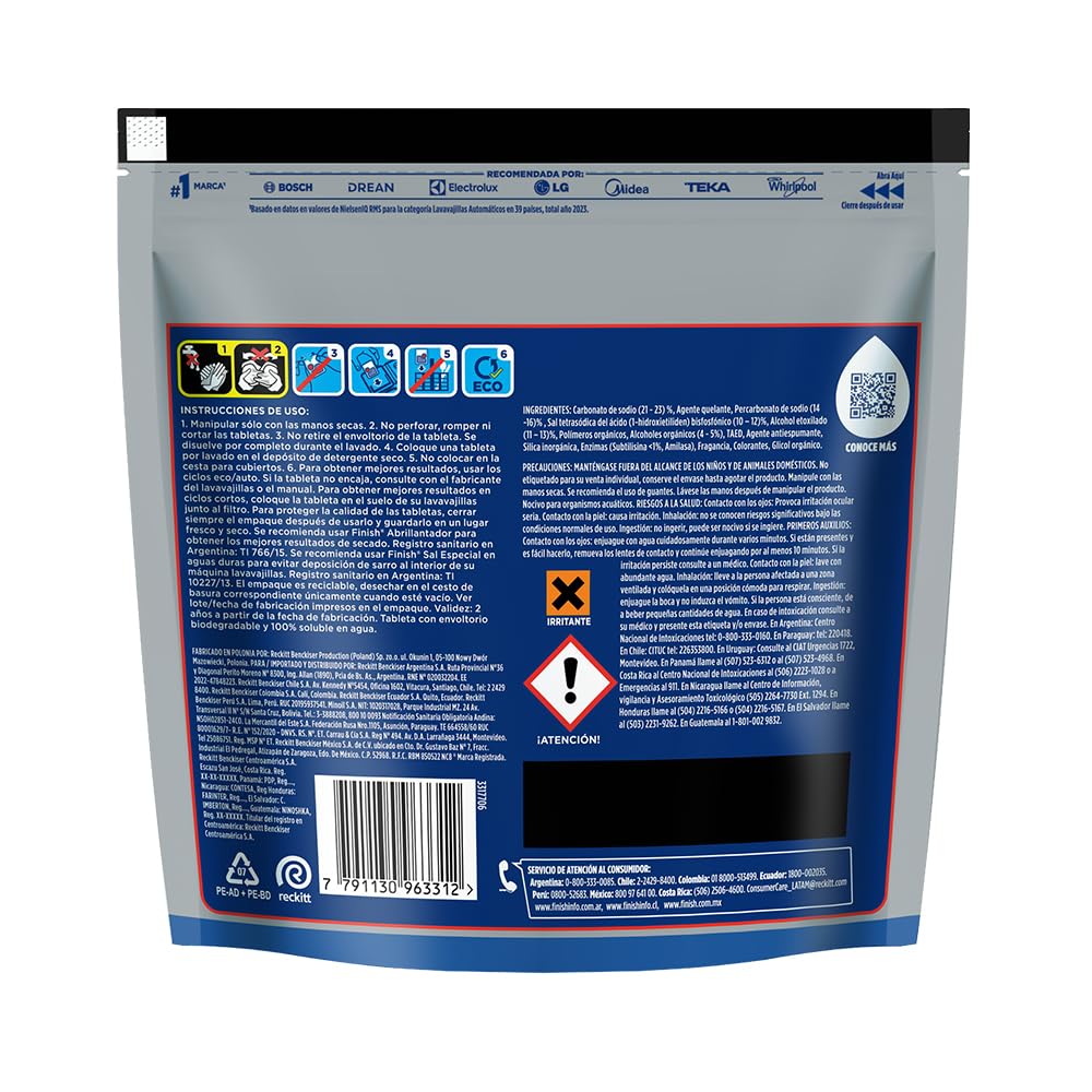 Finish® Quantum Detergente en Tabletas para Lavavajillas, 15 tabletas, Sin necesidad de pre-lavar para una limpieza profunda y duro contra la grasa
