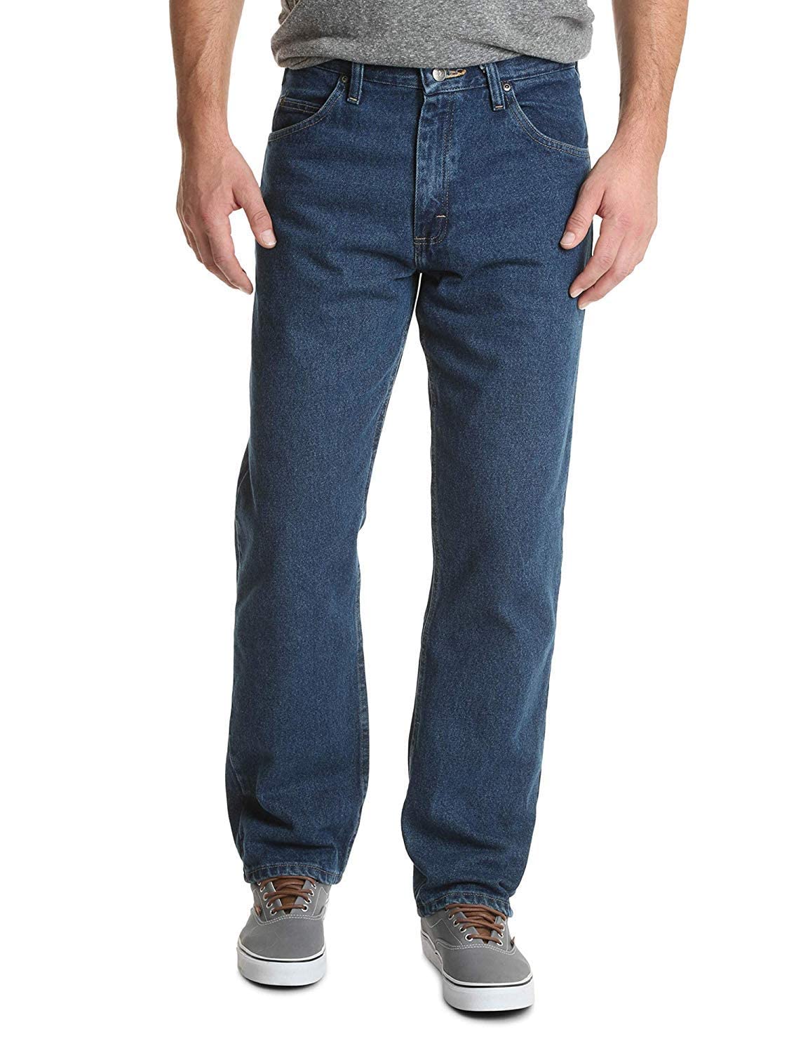 Wrangler Authentics Pantalón de Mezclilla Clásico 5 Bolsillos para Hombre - 38W x 28L - Color Oscuro Lavado A La Piedra