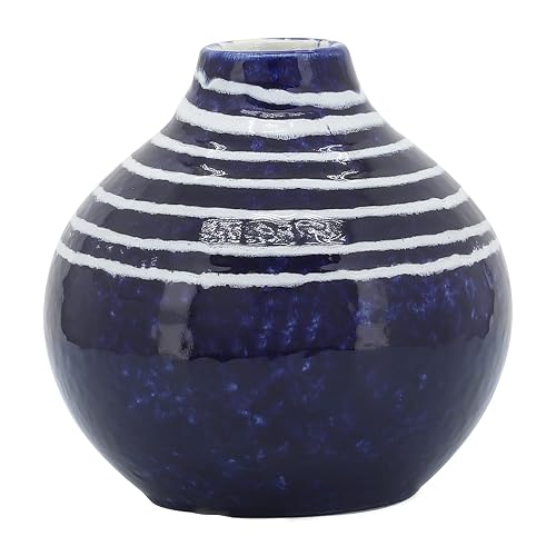 Sagebrook Home 5" Decorative Primeval Ceramic Vase - Contemporary Blue and White Flower Vase for Home, Office Decorative Accent - Easy Gift Idea