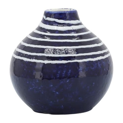 Sagebrook Home 5" Decorative Primeval Ceramic Vase - Contemporary Blue and White Flower Vase for Home, Office Decorative Accent - Easy Gift Idea